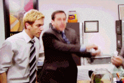 Characters from The Office dancing around