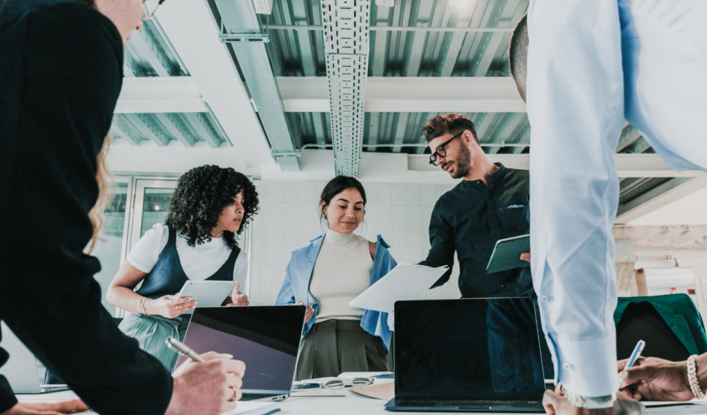a group of colleagues working together