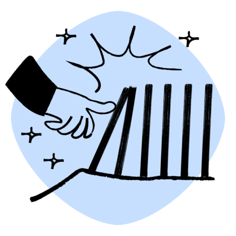 An illustration of a hand pressing down on the first bar of a bar graph