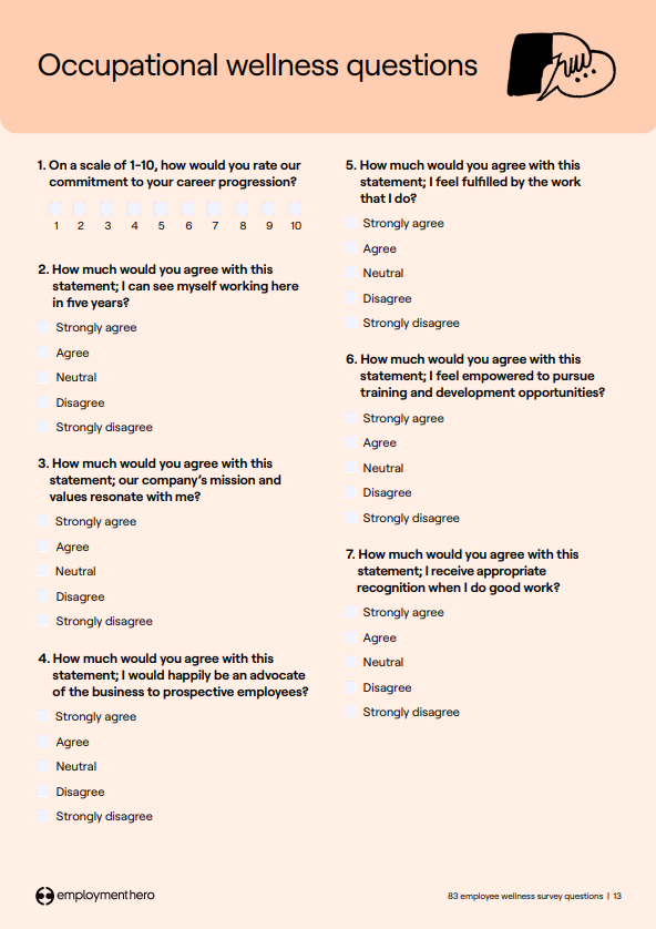 List of questions from the employee wellness survey questions template