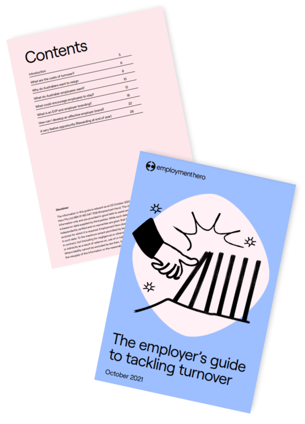 Two-page document titled 'The employer's guide to tackling turnover' by Employment Hero