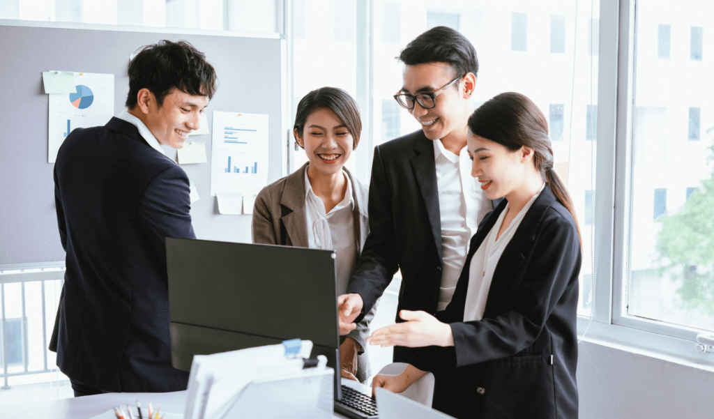 a group of colleagues working together