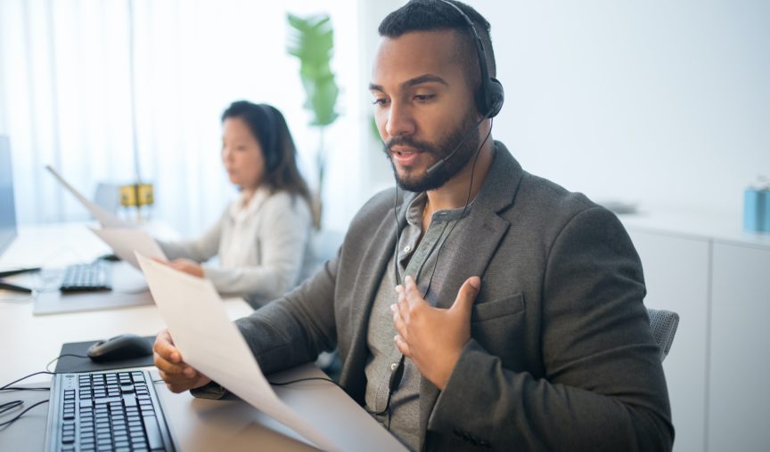 Employee talking with the headset