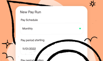 A screenshot of the New Pay Run with specific details and playful doodles around it