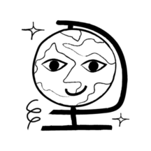 An illustration of a smiling globe with sparkles all around