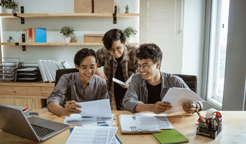 A group of colleagues working together
