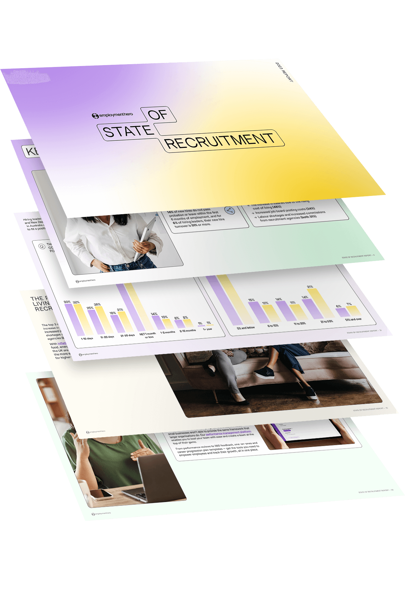 Stack of pages displaying the 'State of Recruitment' report with various charts and graphs on different pages