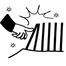 A graphic of a hand touching the first bar of a bar graph, causing an impact to the next ones