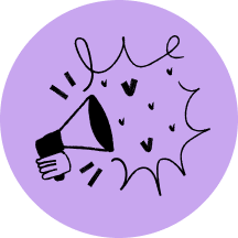 An illustration of a megaphone blaring with hearts