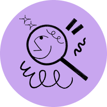 An illustration of a smiling magnifying lens surrounded by sparkles