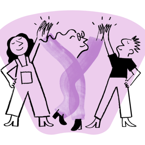 illustration of three employees high fiving