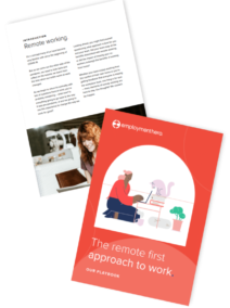 The image shows two pages of a guide titled "The Remote First Approach to Work: Our Playbook."