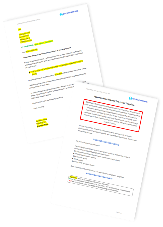 Agreement for Salary Reduction Letter Template