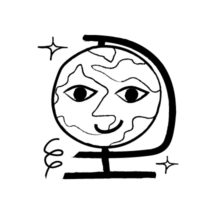 An illustration of a smiling globe with some sparkles all around