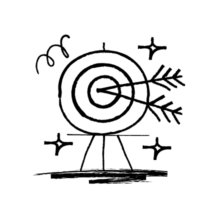 An illustration of two arrows hitting bullseye on a dartboard, some sparkles surrounding it