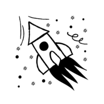 An illustration of a rocket with stars all around