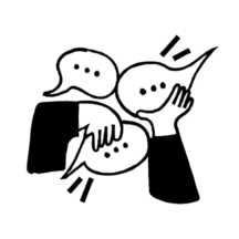 An illustration of two hands trying to get hold of two active speech bubbles