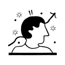 An illustration of a man looking sideways, an arrow going up behind him