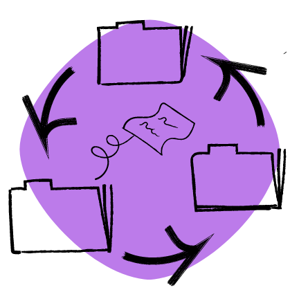 An illustration of a paper being transferred from folder to folder