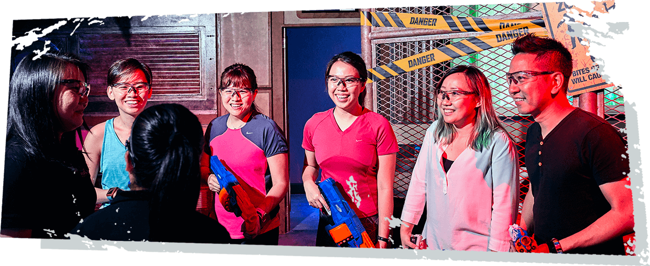 Team playing Nerf action at Marina Square