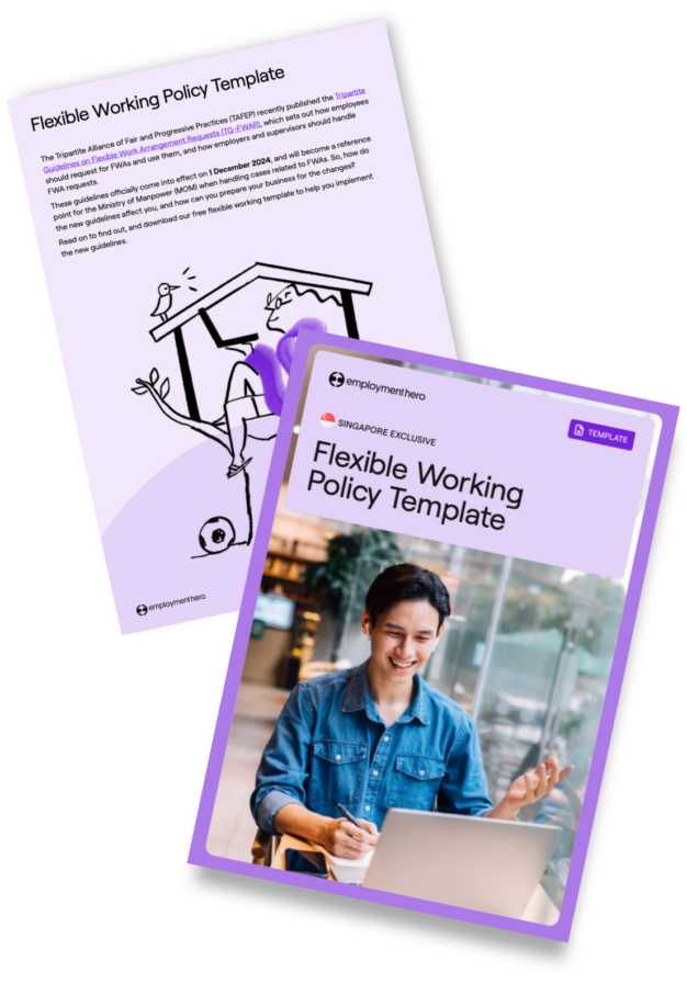 An image showcasing two documents for a 'Flexible Working Policy Template.'