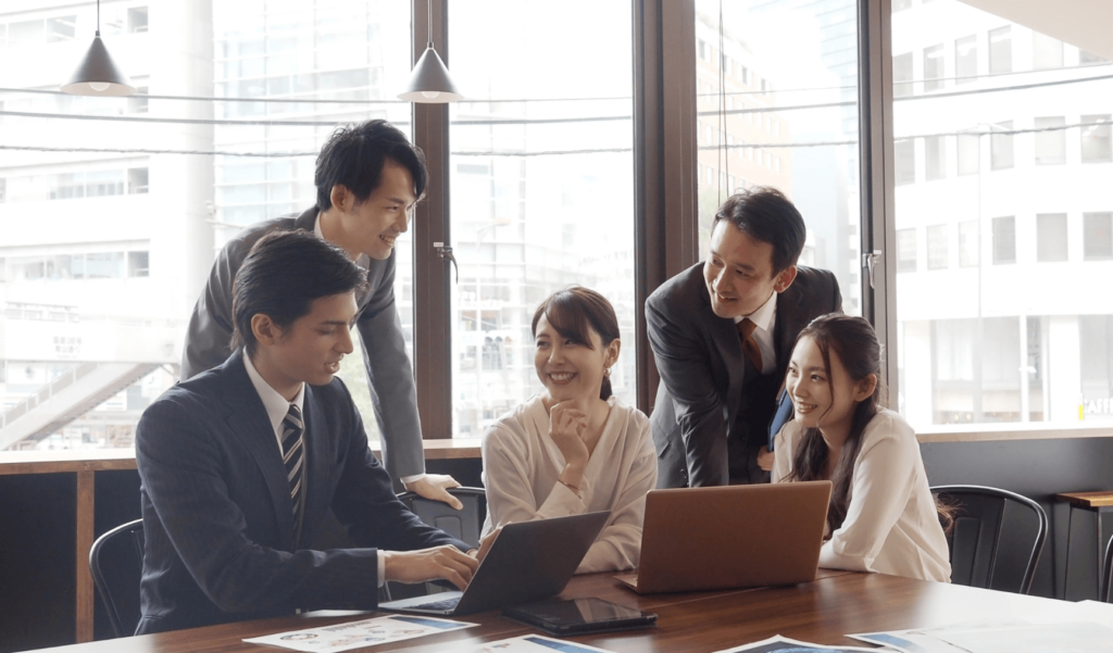 a group of colleagues working together