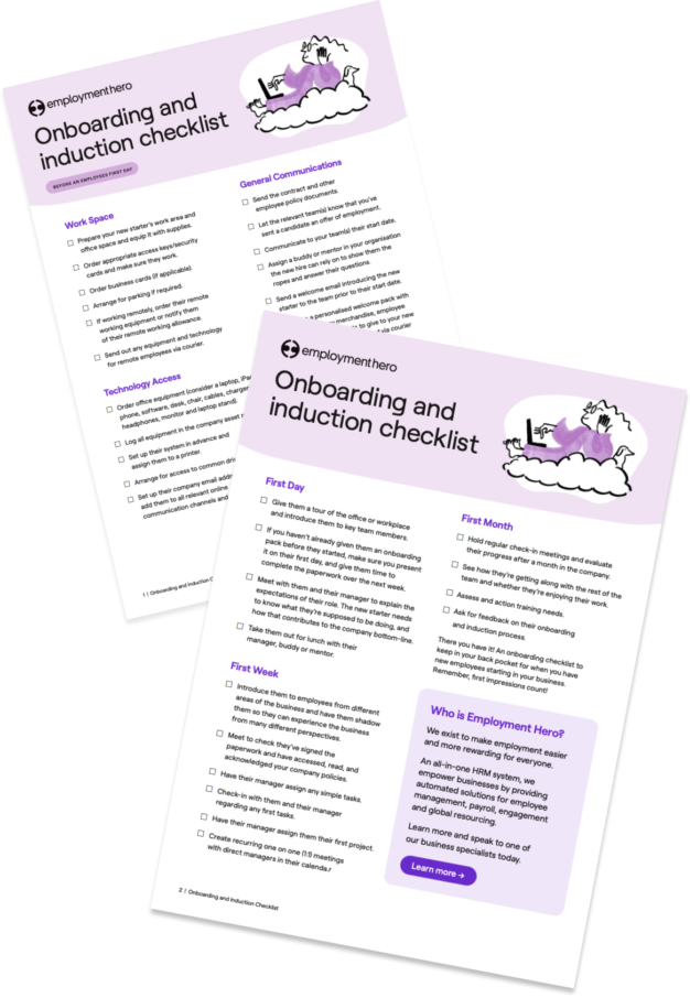 Two pages from an 'Onboarding and Induction Checklist' document