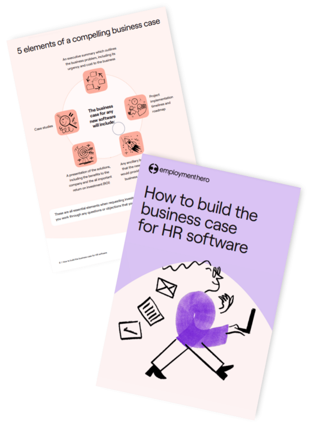 Cover and internal page of 'How to Build the Business Case for HR Software,'