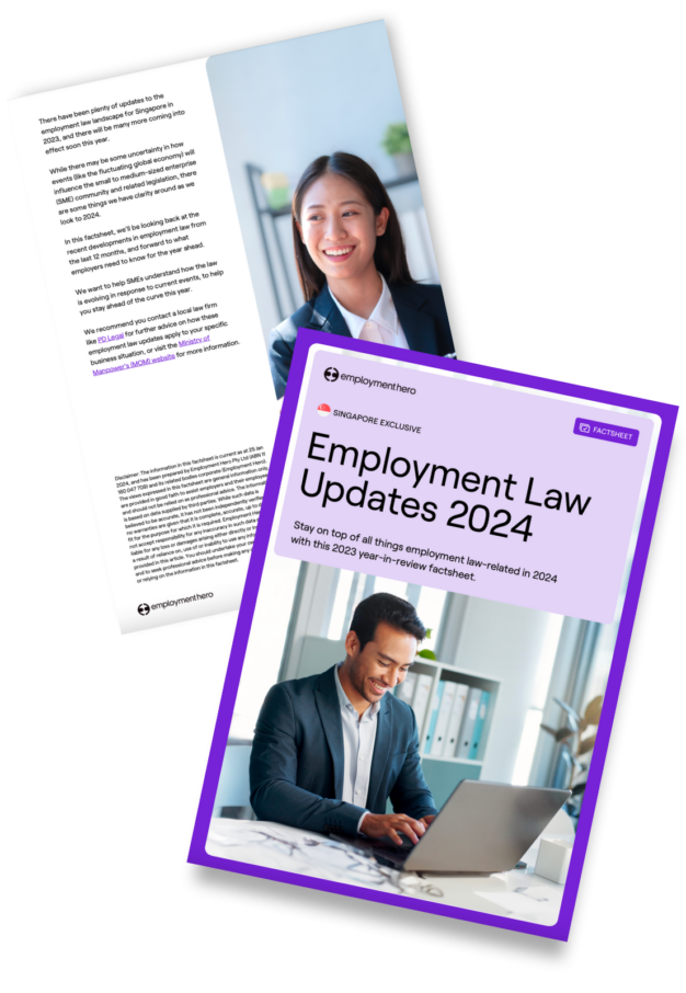 A preview of a guide titled 'Employment Law Updates 2024' by Employment Hero