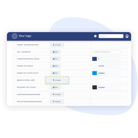 Interface for customizing logo with options for site, colors, background images