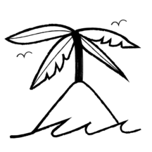 An illustration of a palm tree on an island