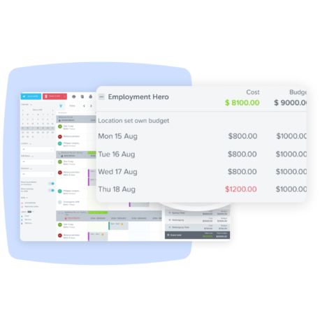 Interface showing a sample of Employment Hero's Costs and Budget breakdown