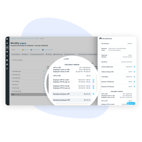 CPF context panel, with more details on the calculation method used
