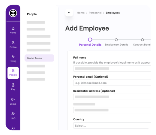 Dashboard for People > Add Employee