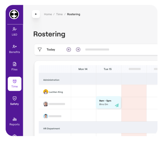 A screenshot of Rostering interface
