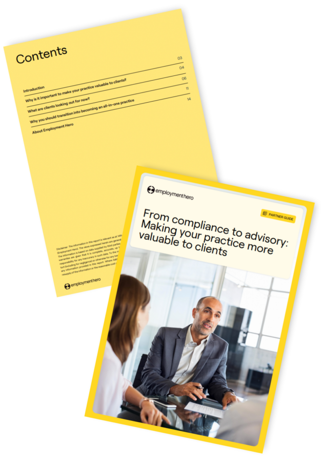 Image displaying two pages from the guide titled 'From Compliance to Advisory: Making Your Practice More Valuable to Clients.'
