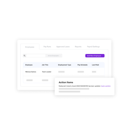 A screenshot showing Employee, Job title, Employment type, Pay schedule, Last paid