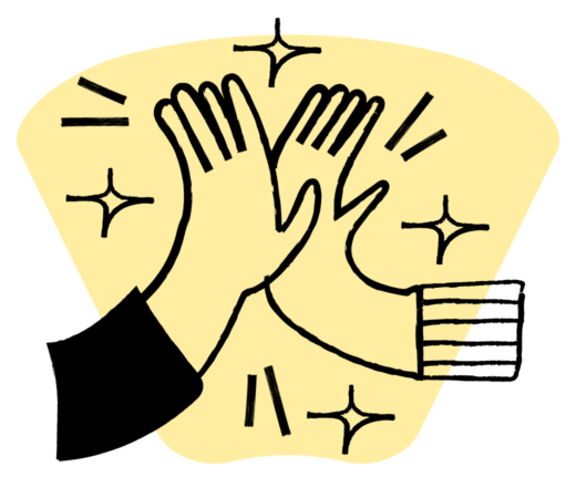 An illustration of two hands doing a high five