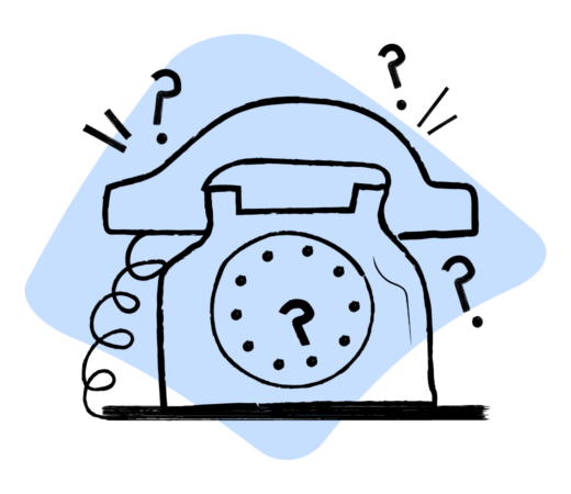An illustration of telephone surrounded by question marks