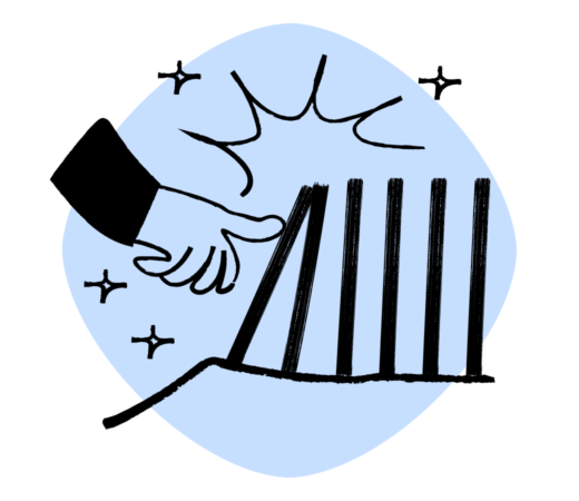 An illustration of a hand pressing down on the first bar of a bar graph