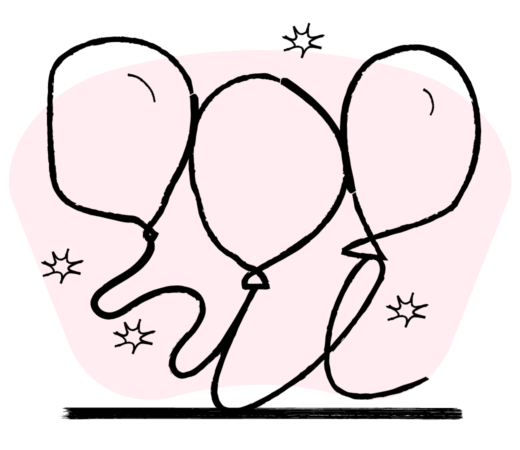 An illustration of three balloons surrounded by little stars