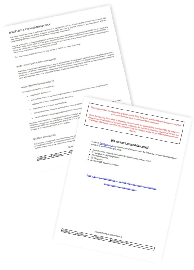 Preview of 'Discipline and Termination Policy,' a template providing guidelines for handling workplace disciplinary actions and termination procedures.