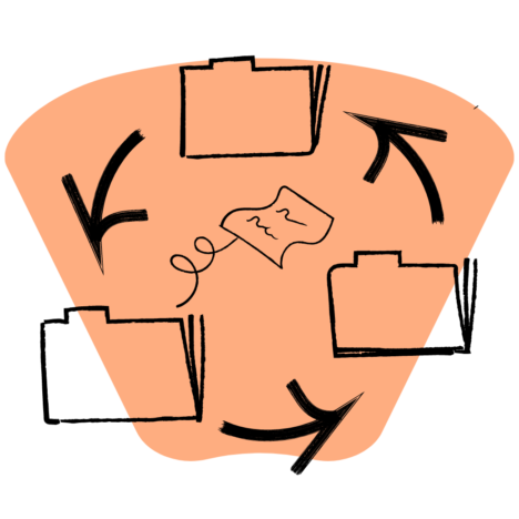 An illustration of a paper being transferred from folder to folder