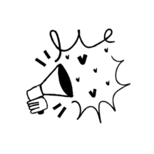 An illustration of a megaphone blaring hearts