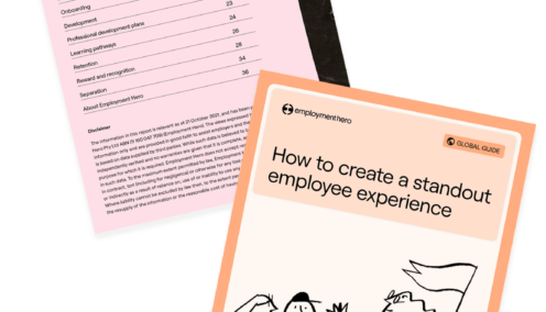 Cover and contents page of the 'How to Create a Standout Employee Experience' guide, featuring strategies and tips for enhancing employee engagement and satisfaction.