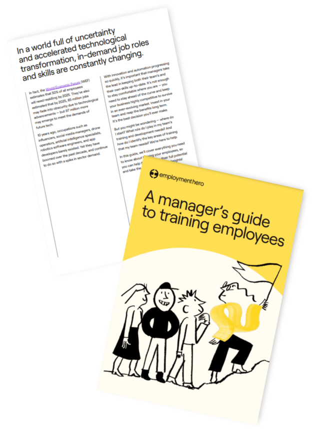 Two-page guide titled 'A manager's guide to training employees'