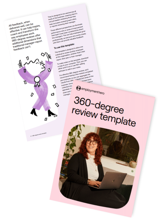 Two-page template titled '360-degree review template'