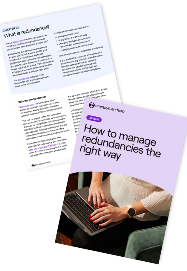 The image shows two pages from a document titled "How to manage redundancies the right way."