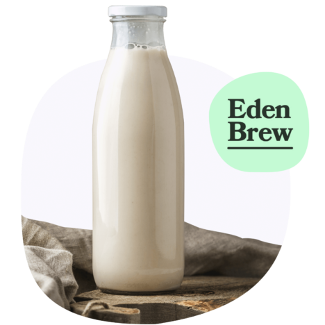 An image of a milk in a bottle with the Eden Brew logo on the right side