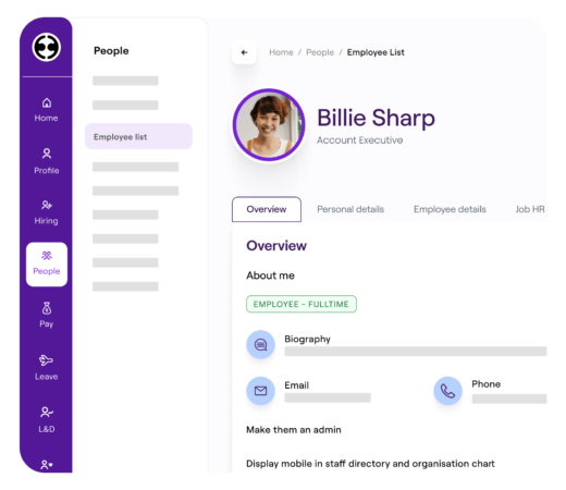 People dashboard showing details for Employee List